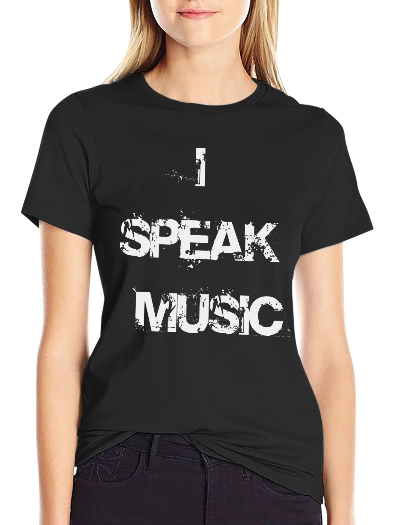 I Speak Music Graphic Print Black T-Shirt