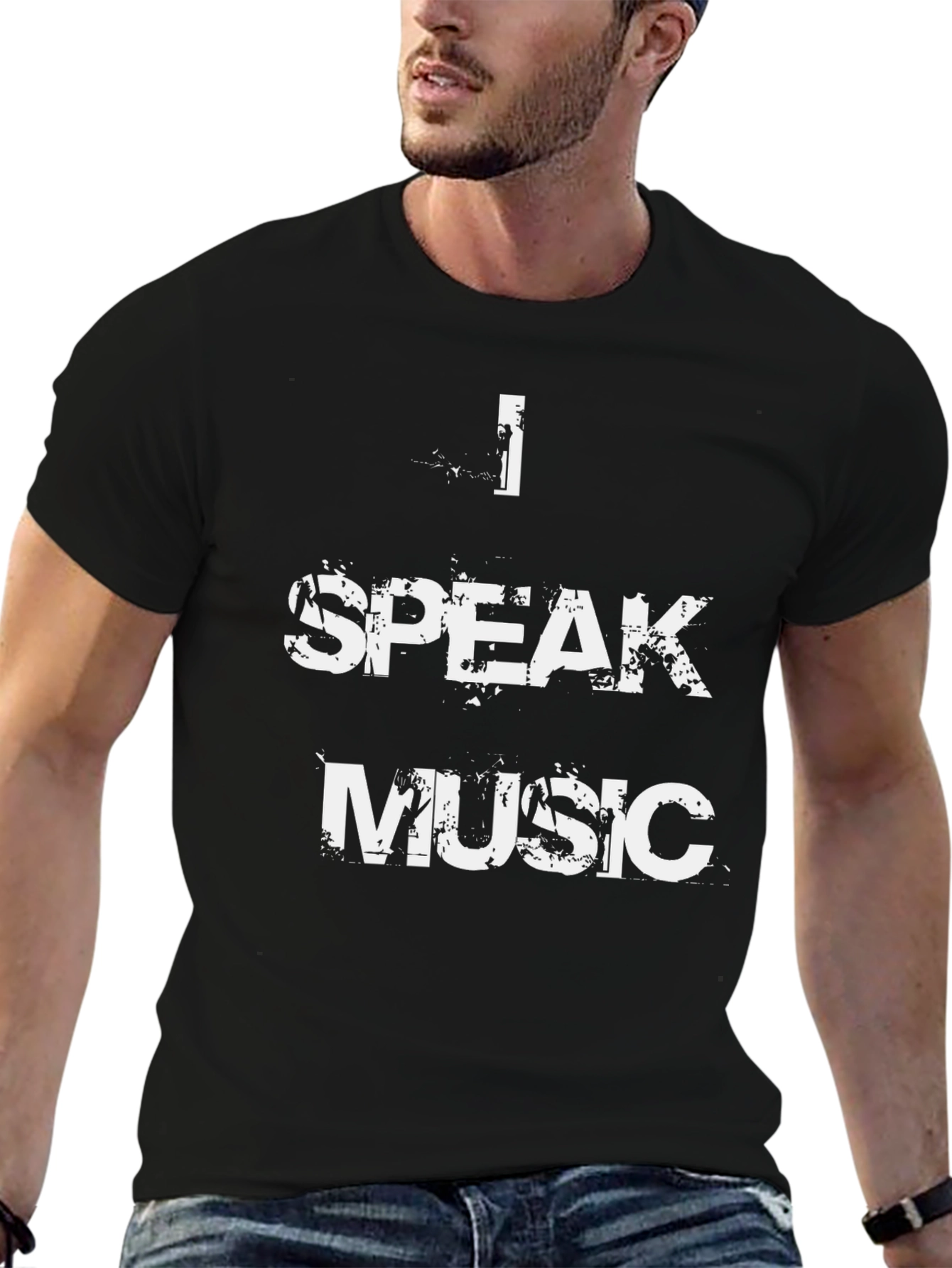 I Speak Music Graphic Print Black T-Shirt