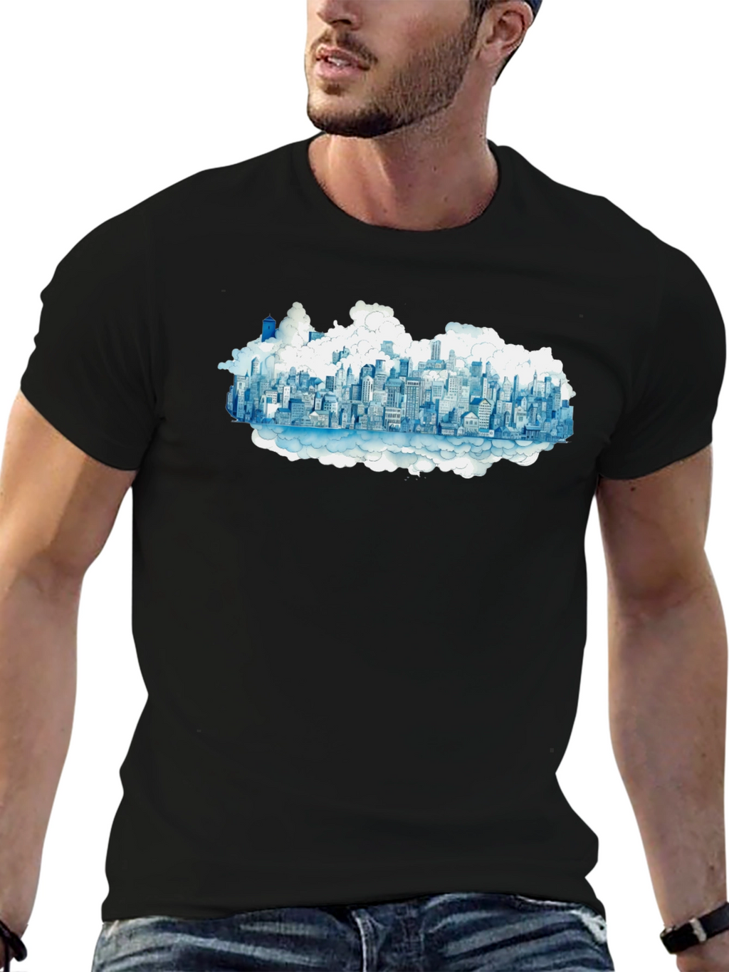 Cityscape Cloud Tee - Urban Dreamscape T-Shirt
