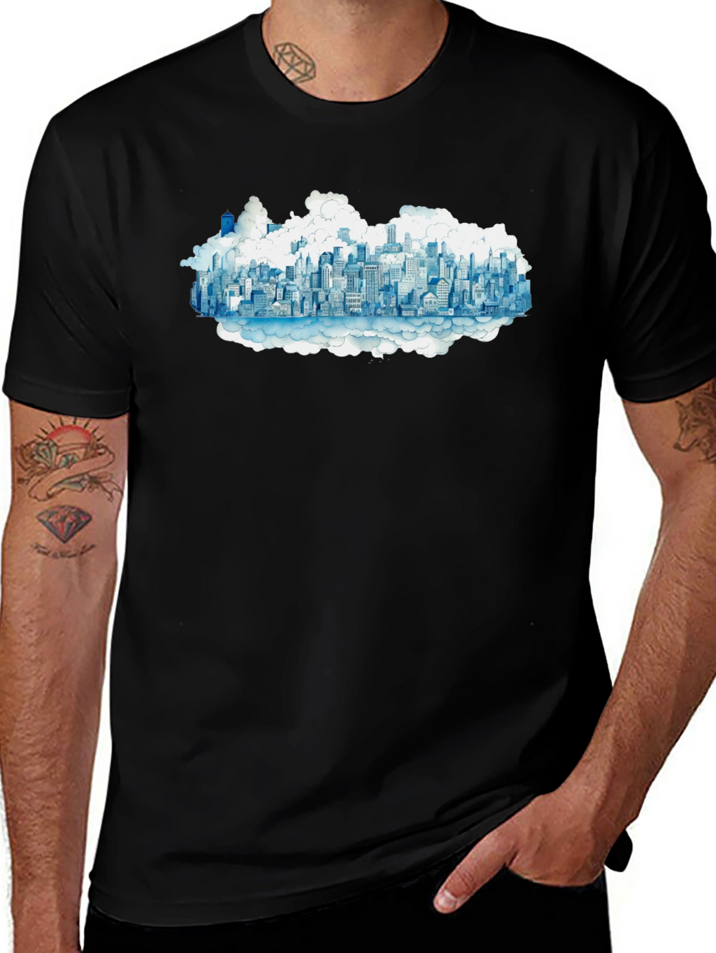Cityscape Cloud Tee - Urban Dreamscape T-Shirt