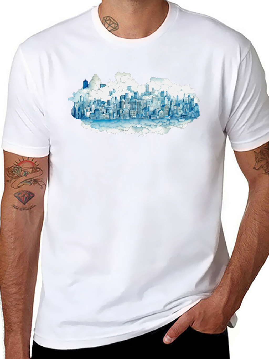 Cityscape Cloud Tee - Urban Dreamscape T-Shirt