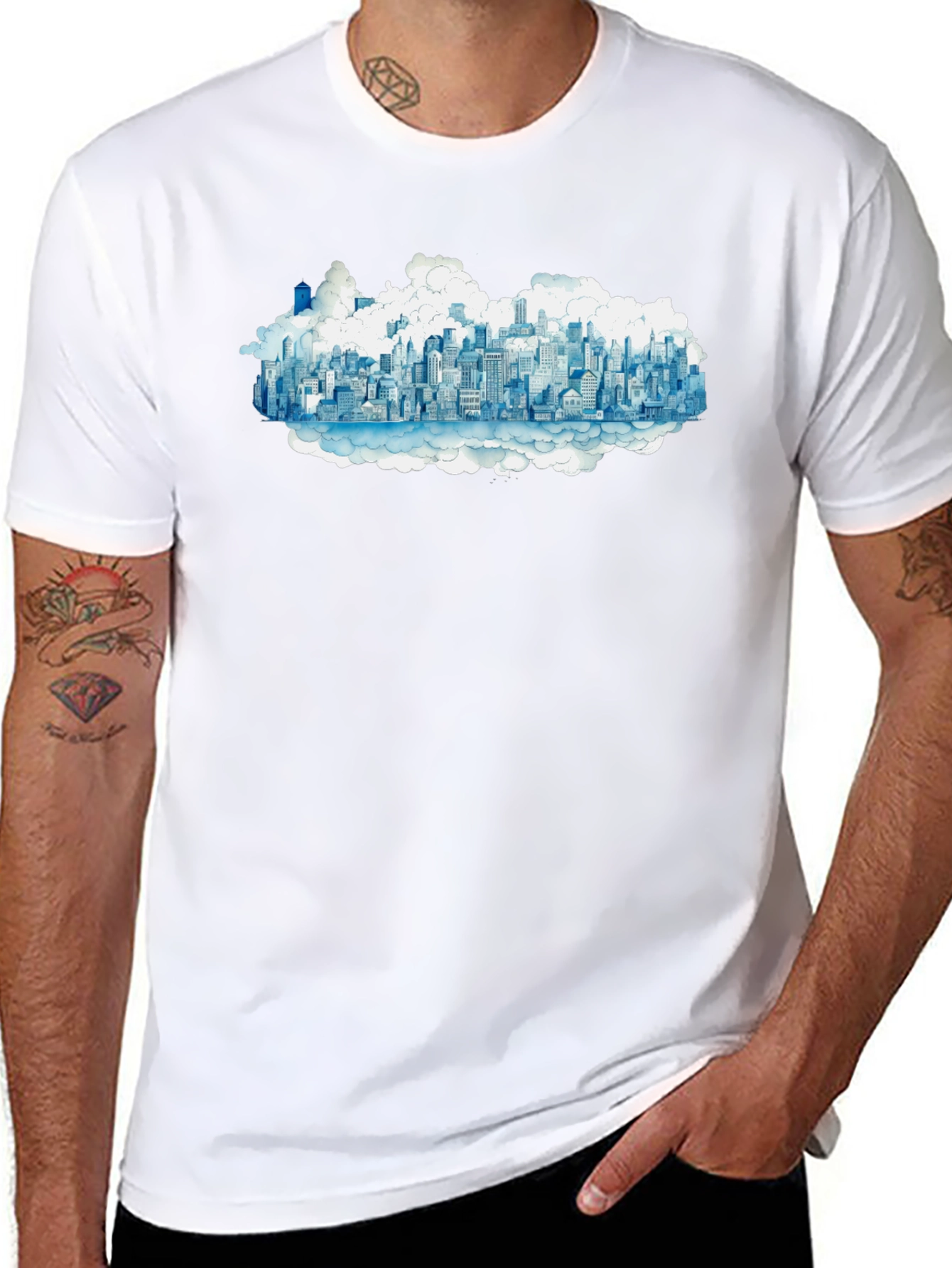 Cityscape Cloud Tee - Urban Dreamscape T-Shirt