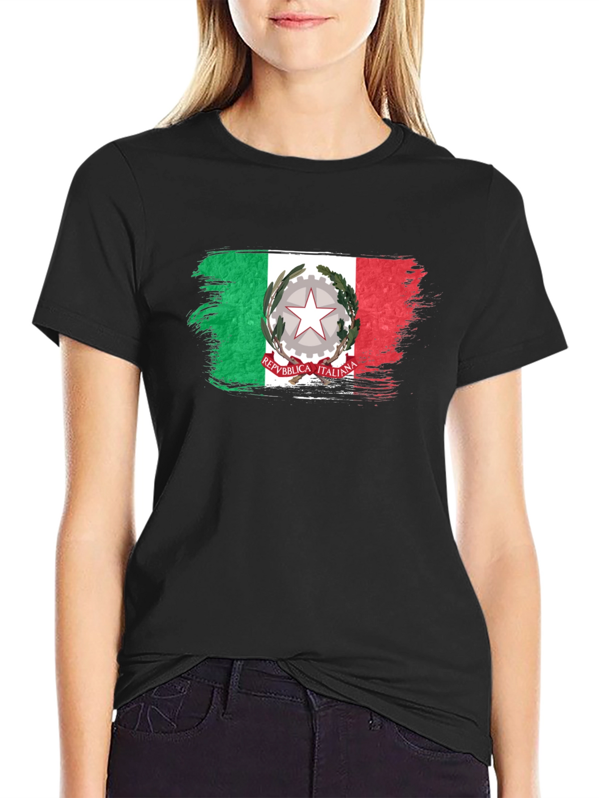 Italian Flag Brushstroke Black T-Shirt