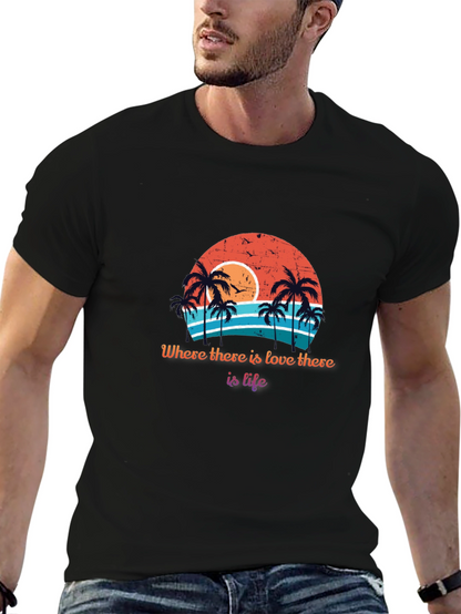Retro Sunset Palm Tree T-Shirt - Love is Life