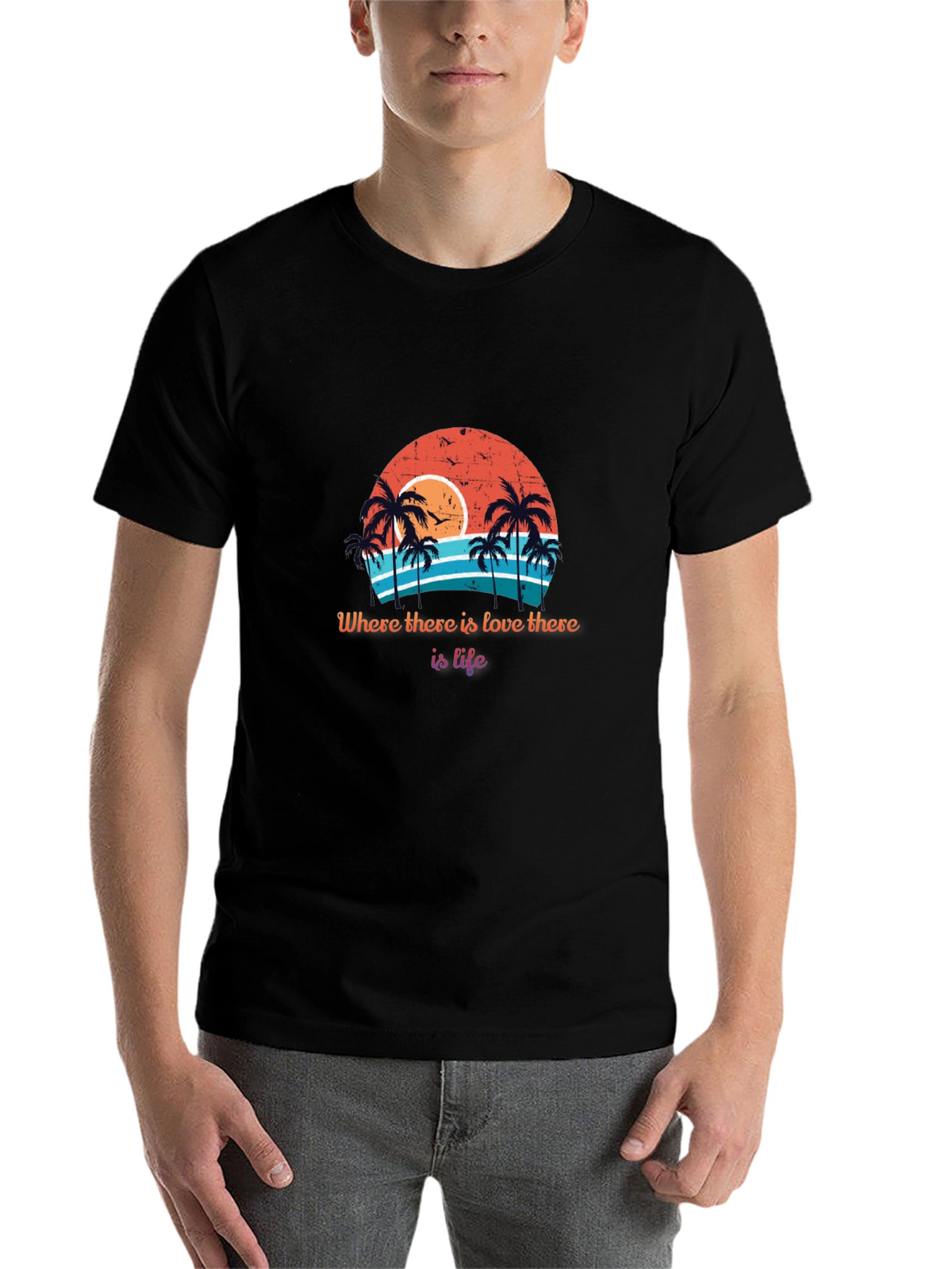 Retro Sunset Palm Tree T-Shirt - Love is Life