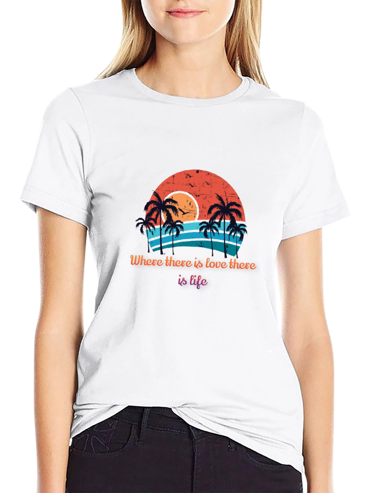 Retro Sunset Palm Tree T-Shirt - Love is Life