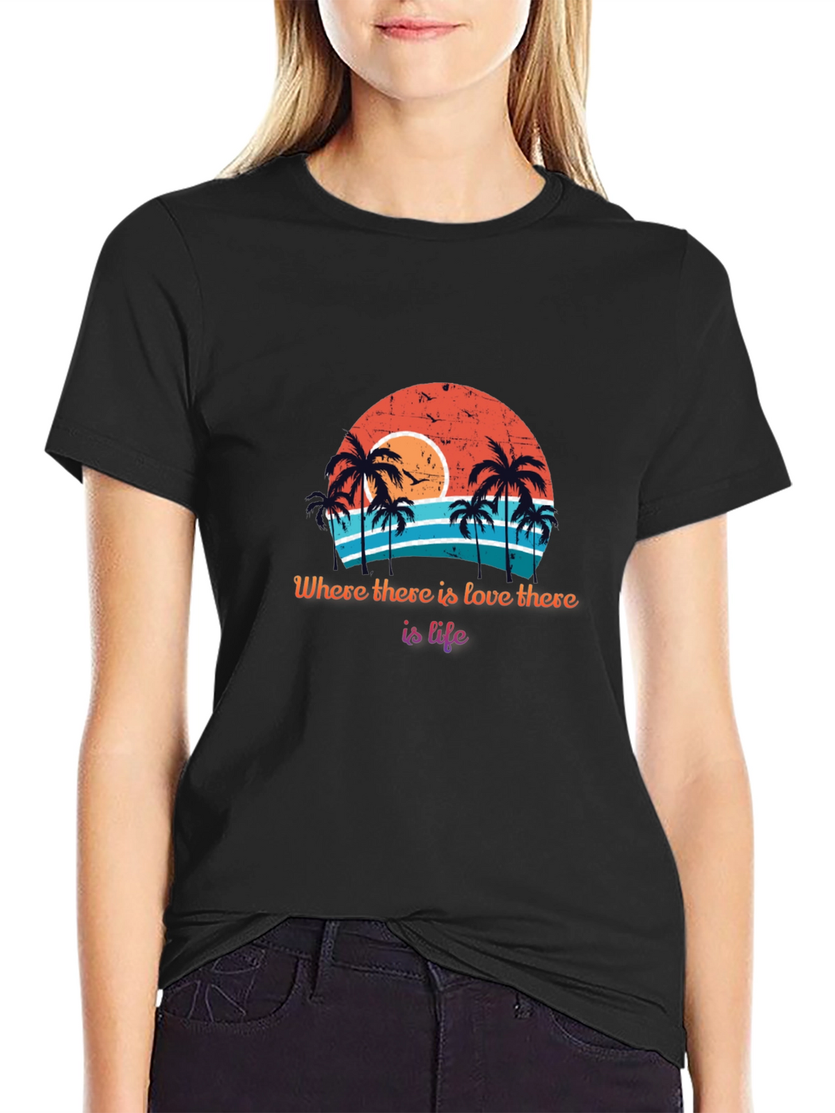 Retro Sunset Palm Tree T-Shirt - Love is Life