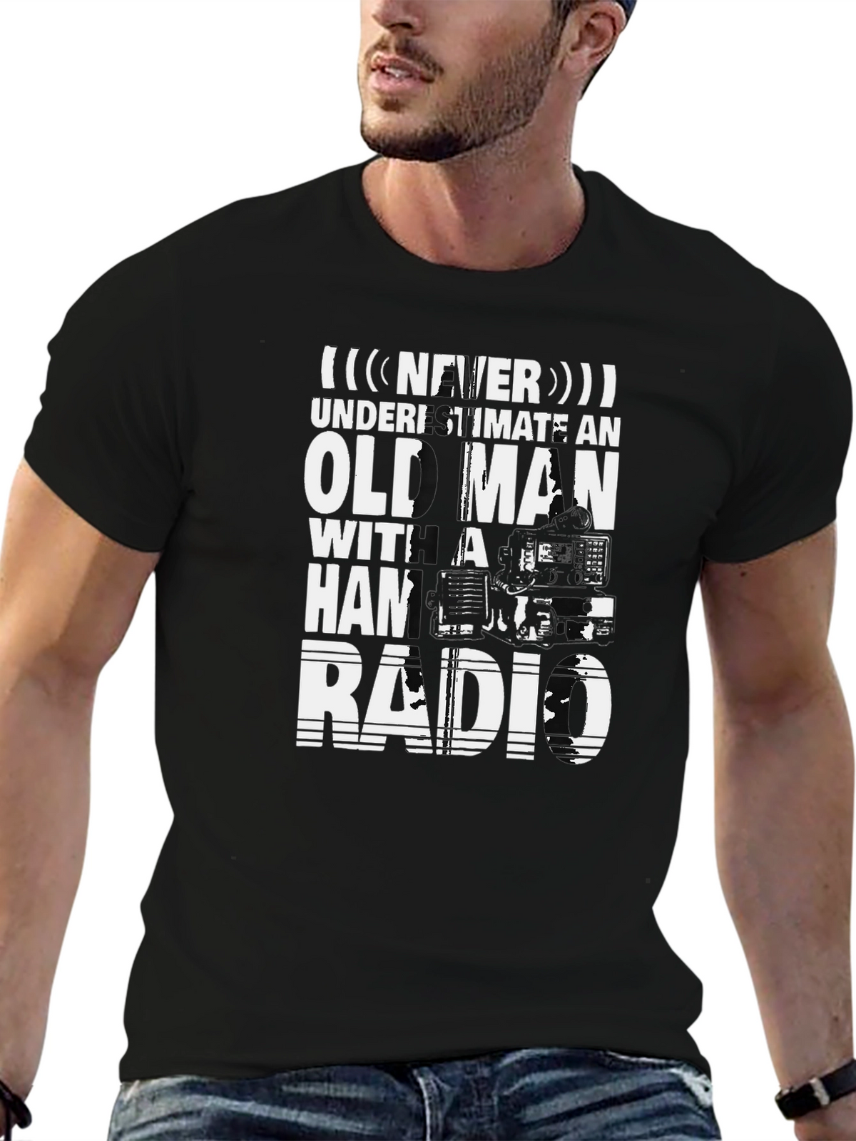 Never Underestimate Old Man with Ham Radio T-Shirt