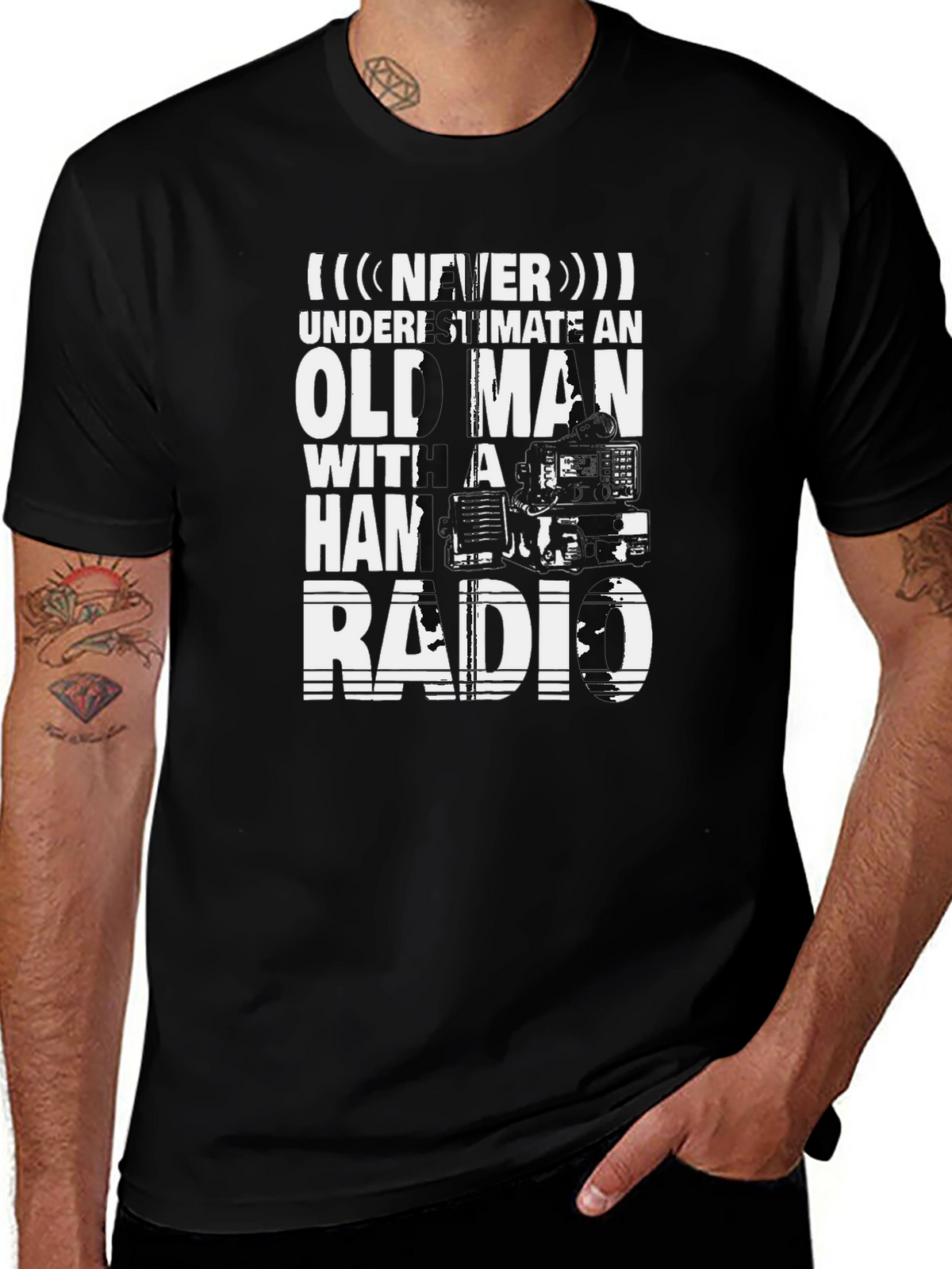 Never Underestimate Old Man with Ham Radio T-Shirt