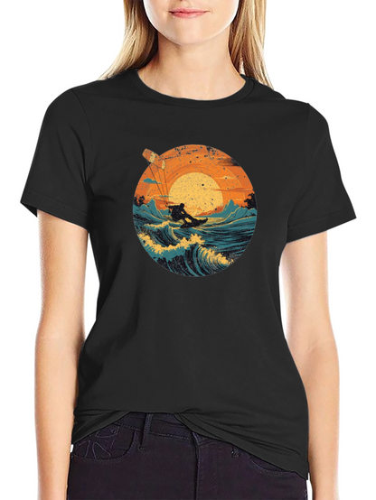 Surfer Graphic Tee - Black Cotton T-Shirt