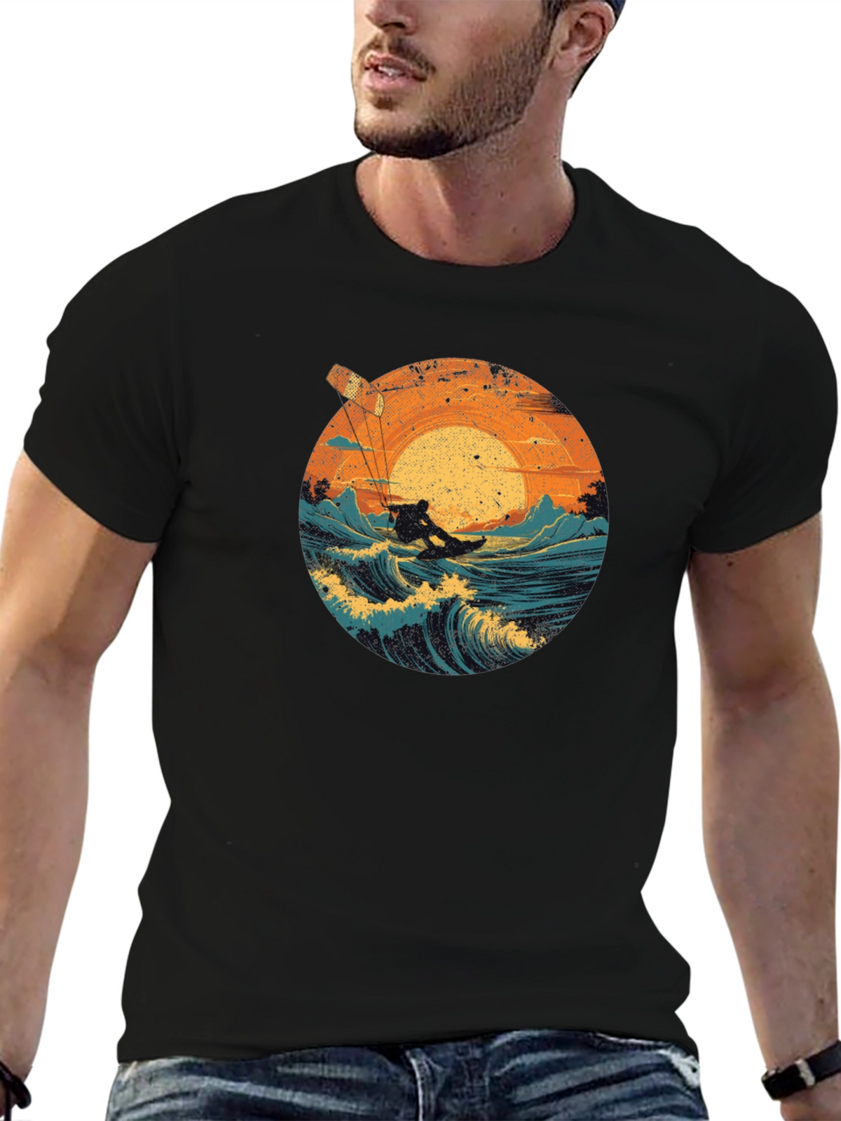 Surfer Graphic Tee - Black Cotton T-Shirt