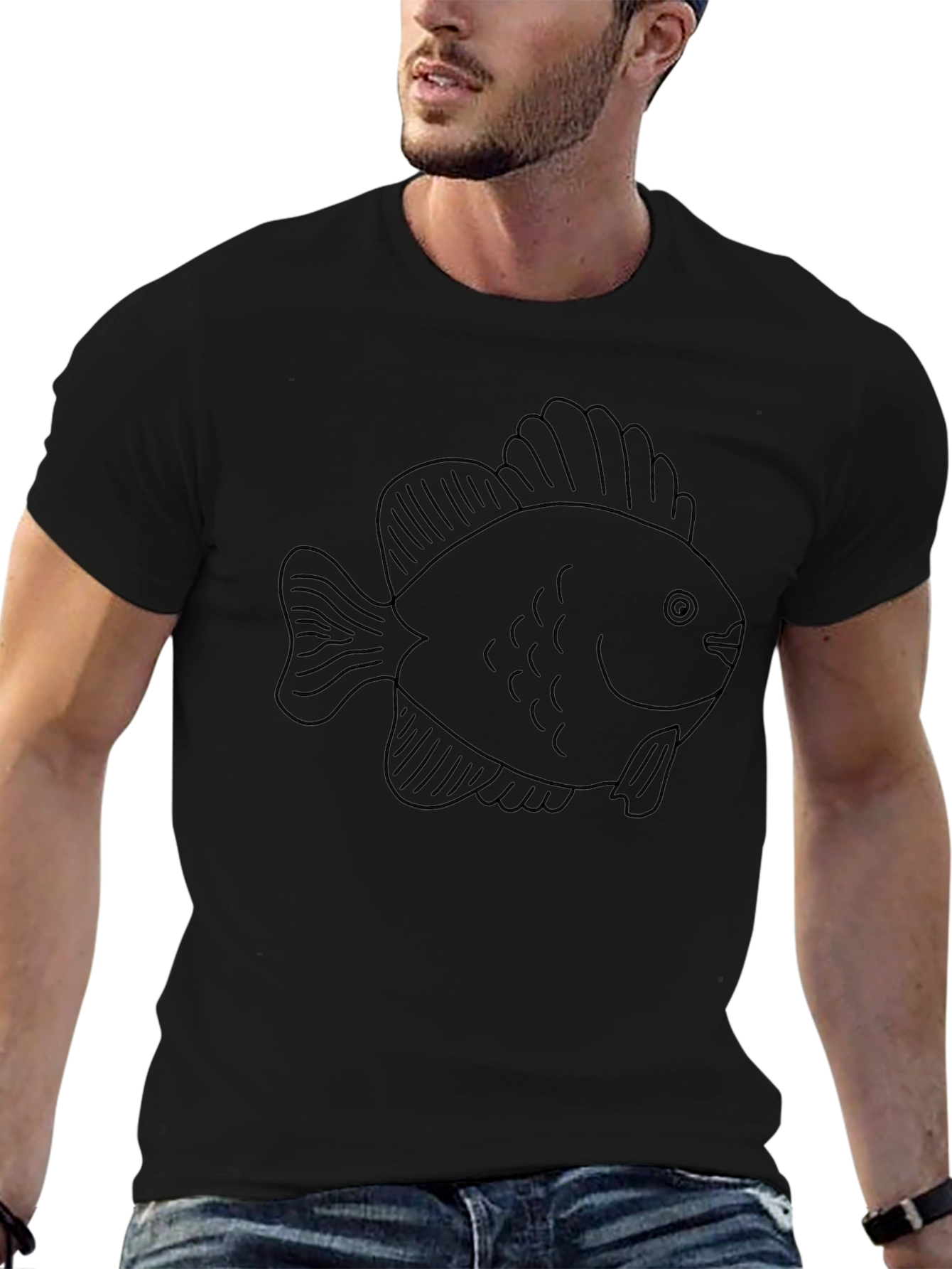 Mens Black Fish Graphic Tee - Casual Comfort