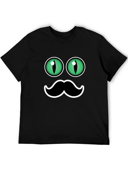 Funny Cat Eyes & Moustache Graphic T-Shirt