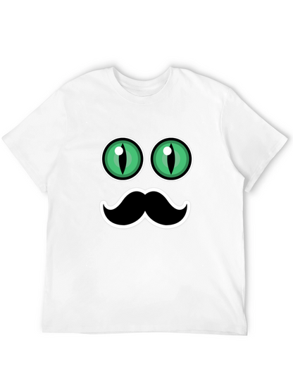 Funny Cat Eyes & Moustache Graphic T-Shirt