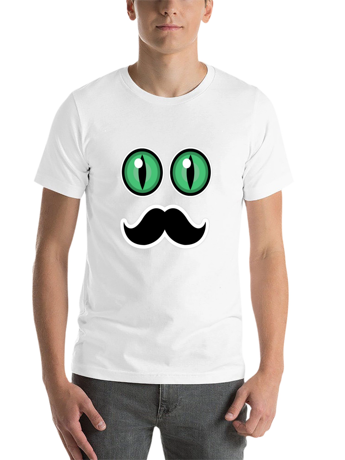 Funny Cat Eyes & Moustache Graphic T-Shirt