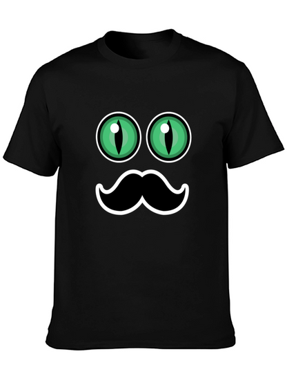 Funny Cat Eyes & Moustache Graphic T-Shirt