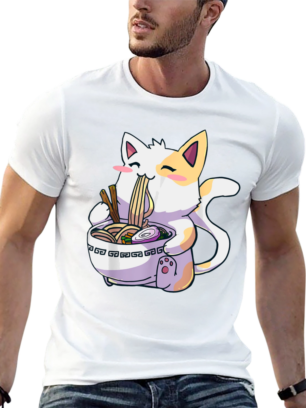Ramen Cat Graphic T-Shirt - Kawaii Style