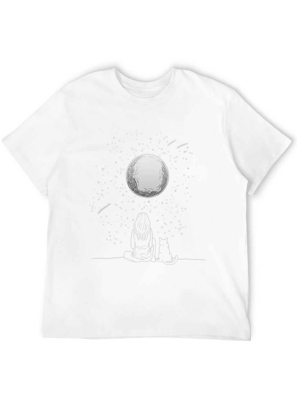 Moon Gazing Tee - Woman & Cat Under Stars