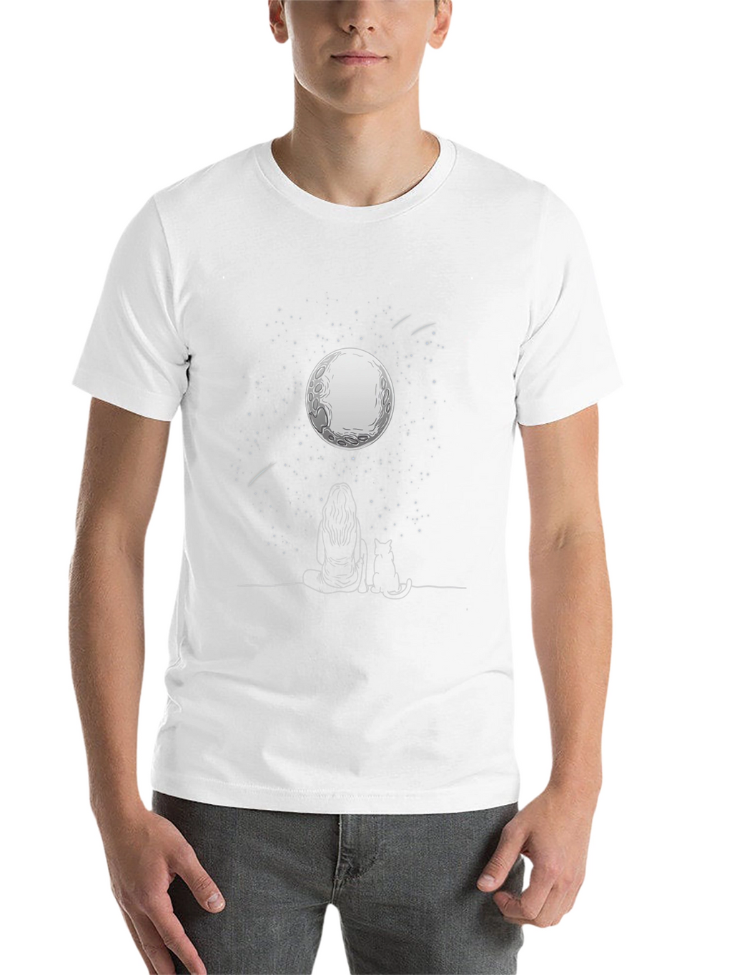 Moon Gazing Tee - Woman & Cat Under Stars
