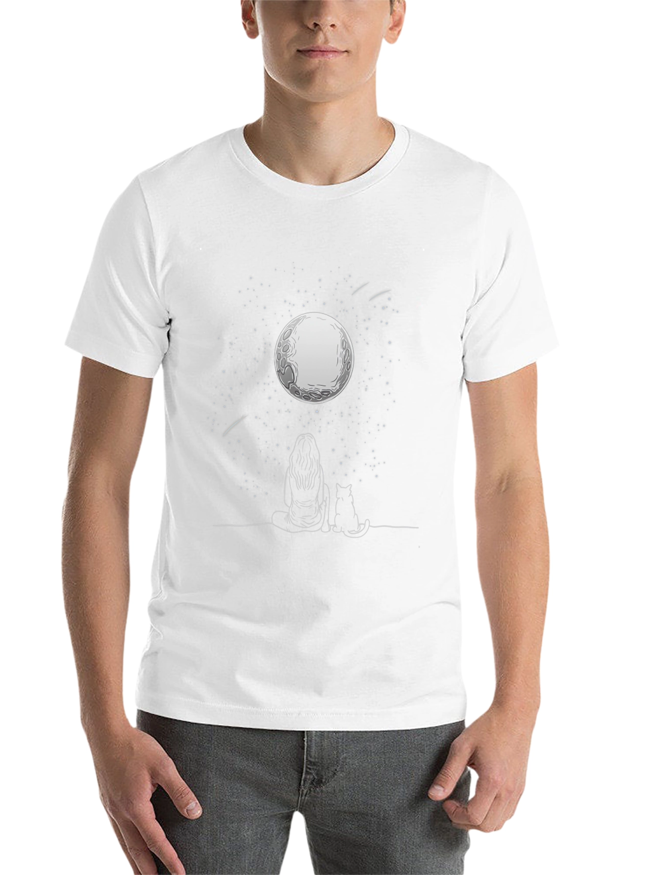 Moon Gazing Tee - Woman & Cat Under Stars