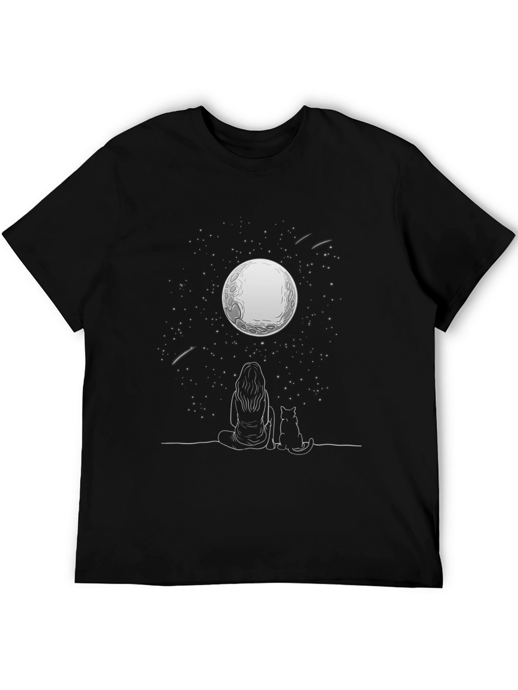 Moon Gazing Tee - Woman & Cat Under Stars