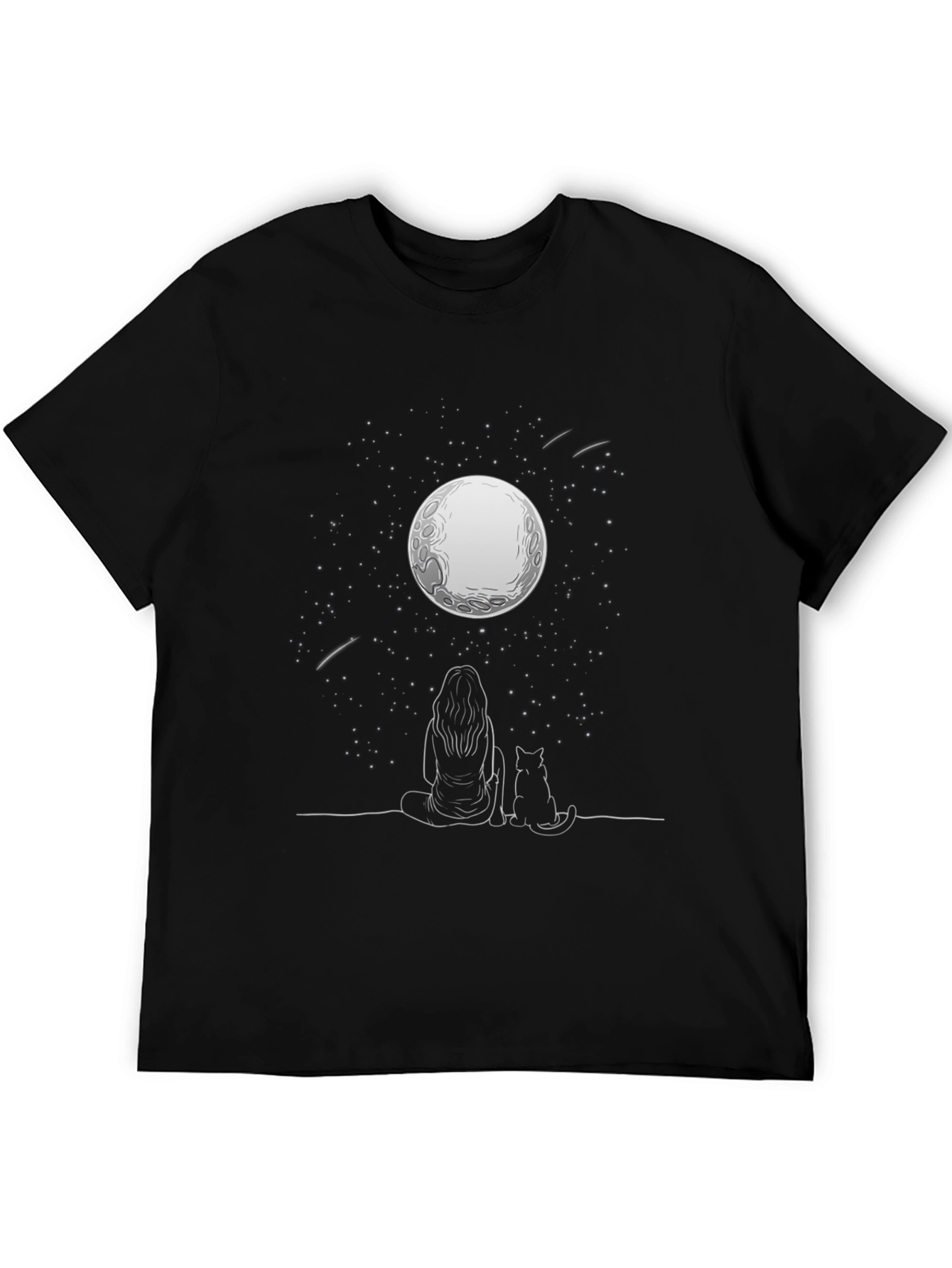 Moon Gazing Tee - Woman & Cat Under Stars