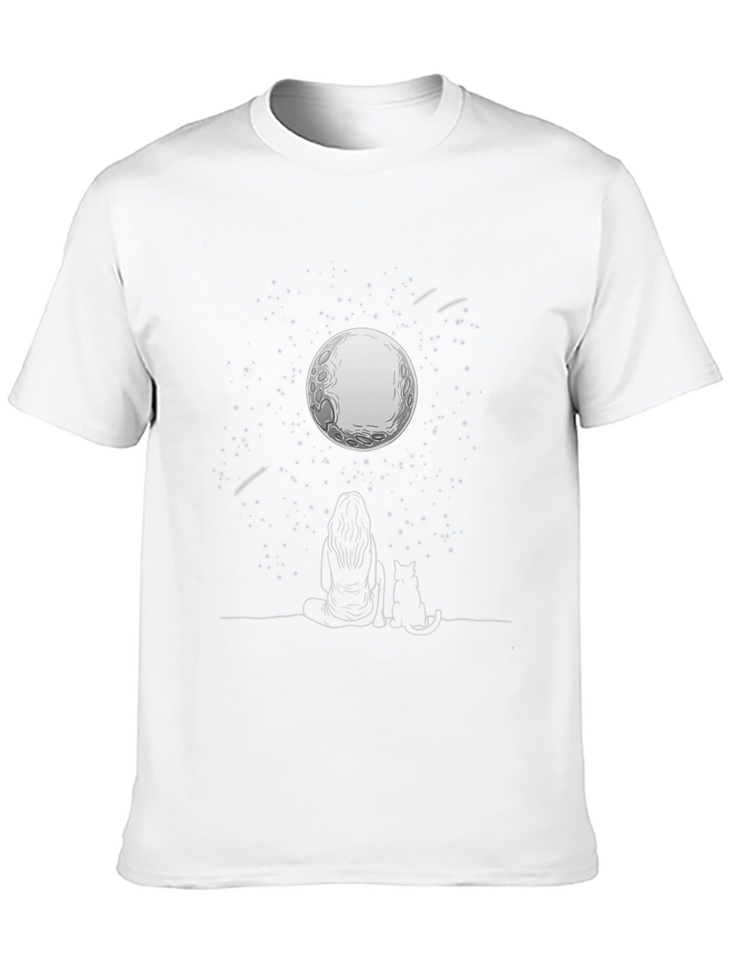 Moon Gazing Tee - Woman & Cat Under Stars