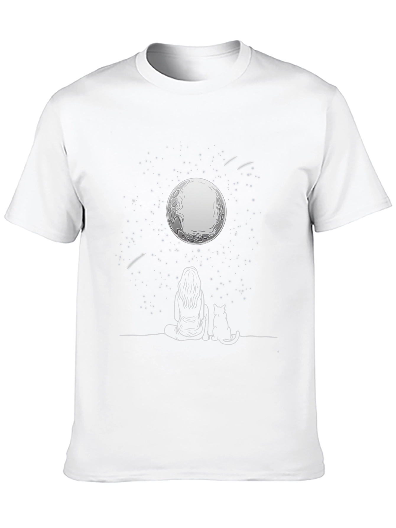 Moon Gazing Tee - Woman & Cat Under Stars