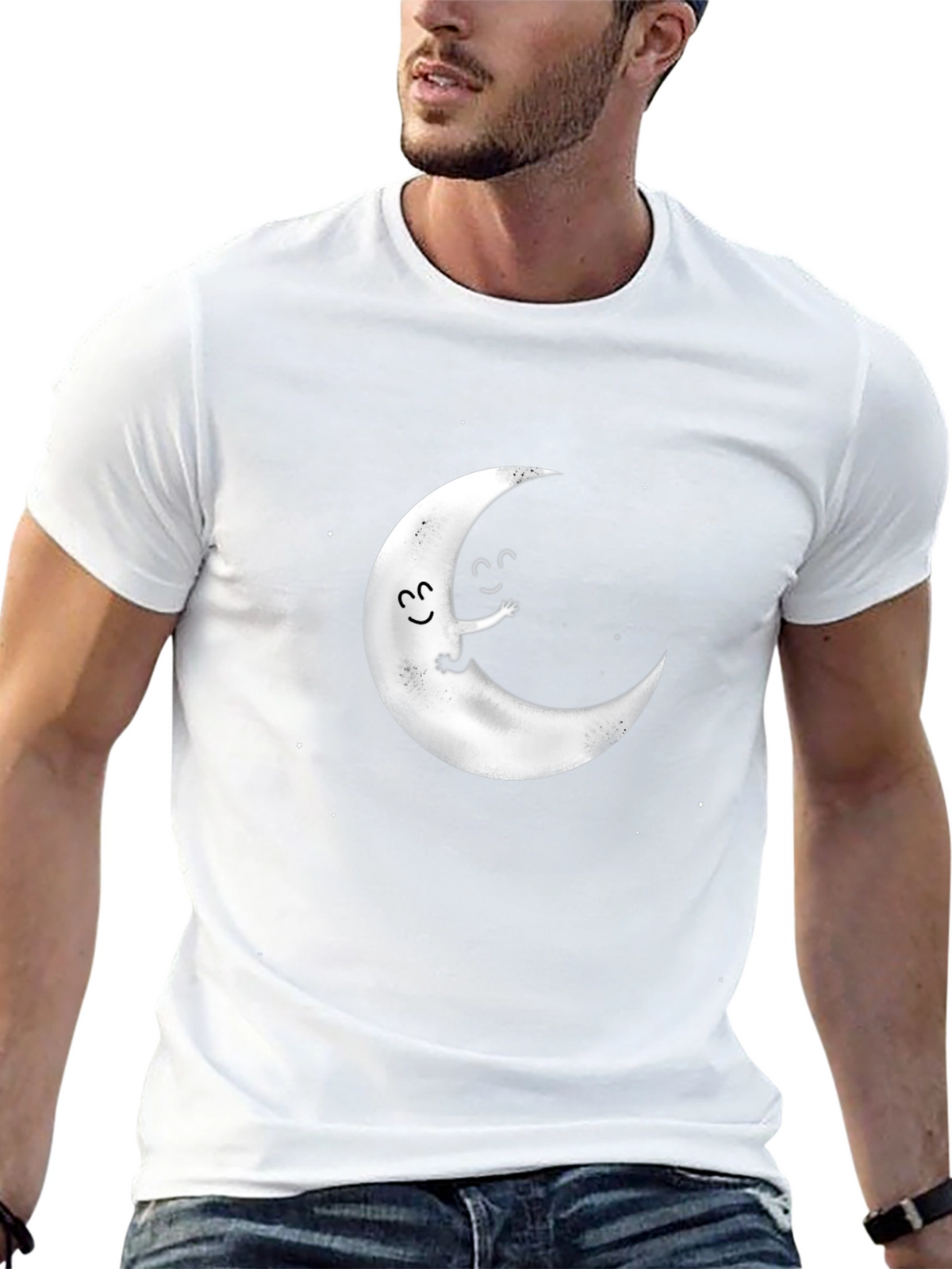 Cute Moon Graphic Tee - Black Cotton T-Shirt