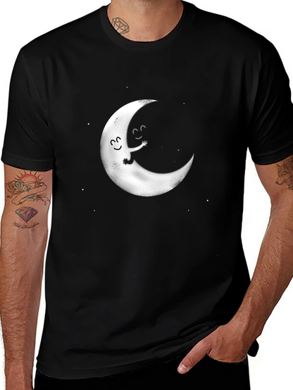 Cute Moon Graphic Tee - Black Cotton T-Shirt