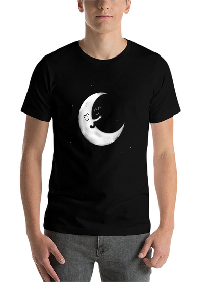 Cute Moon Graphic Tee - Black Cotton T-Shirt