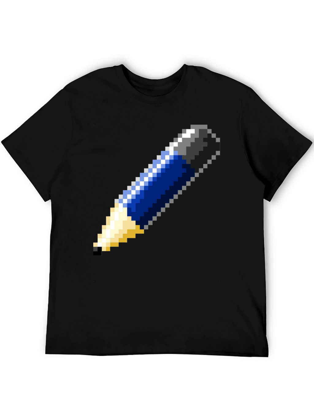 Pixel Art Pencil Graphic Tee - Black Cotton T-Shirt