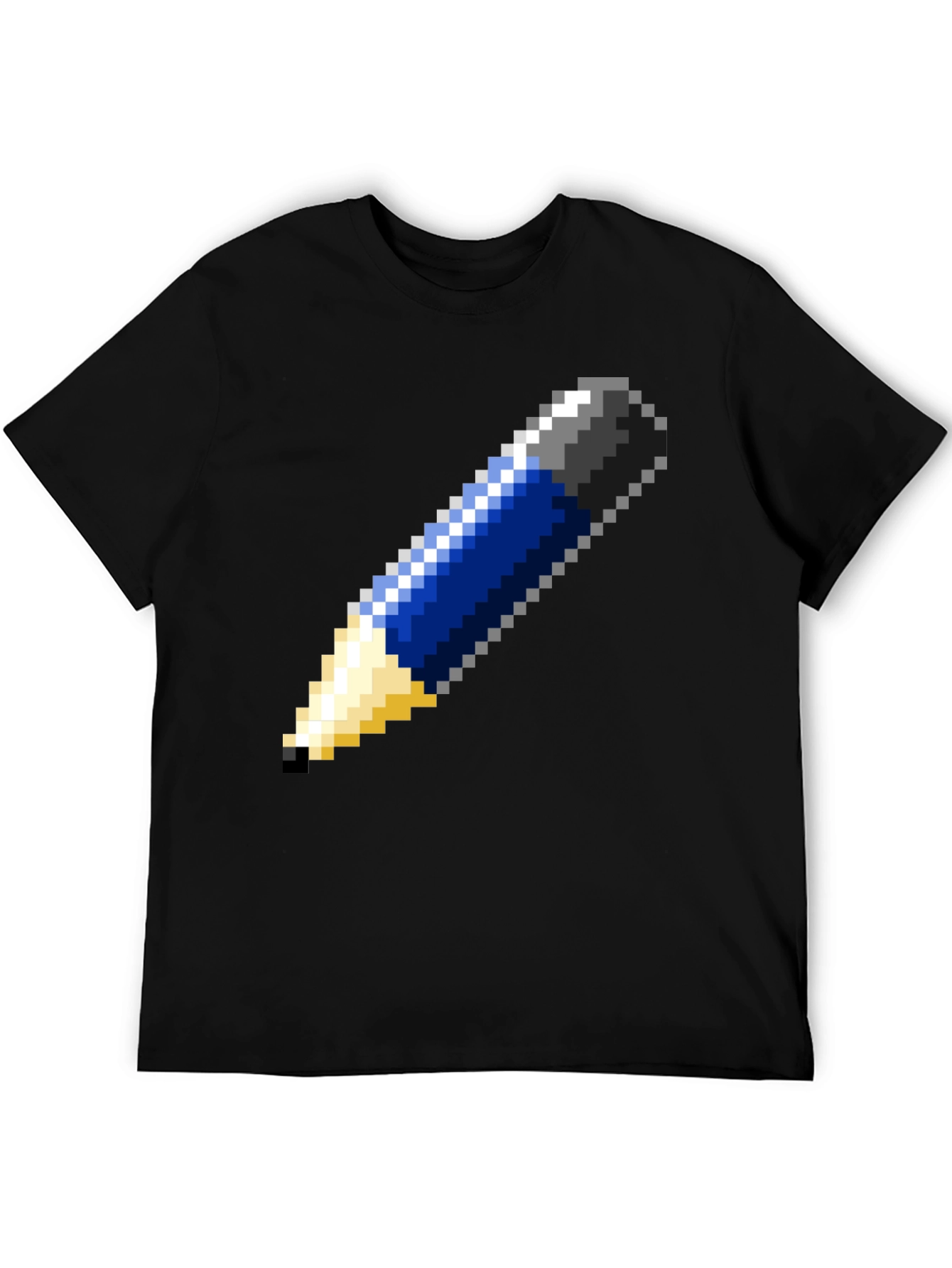 Pixel Art Pencil Graphic Tee - Black Cotton T-Shirt