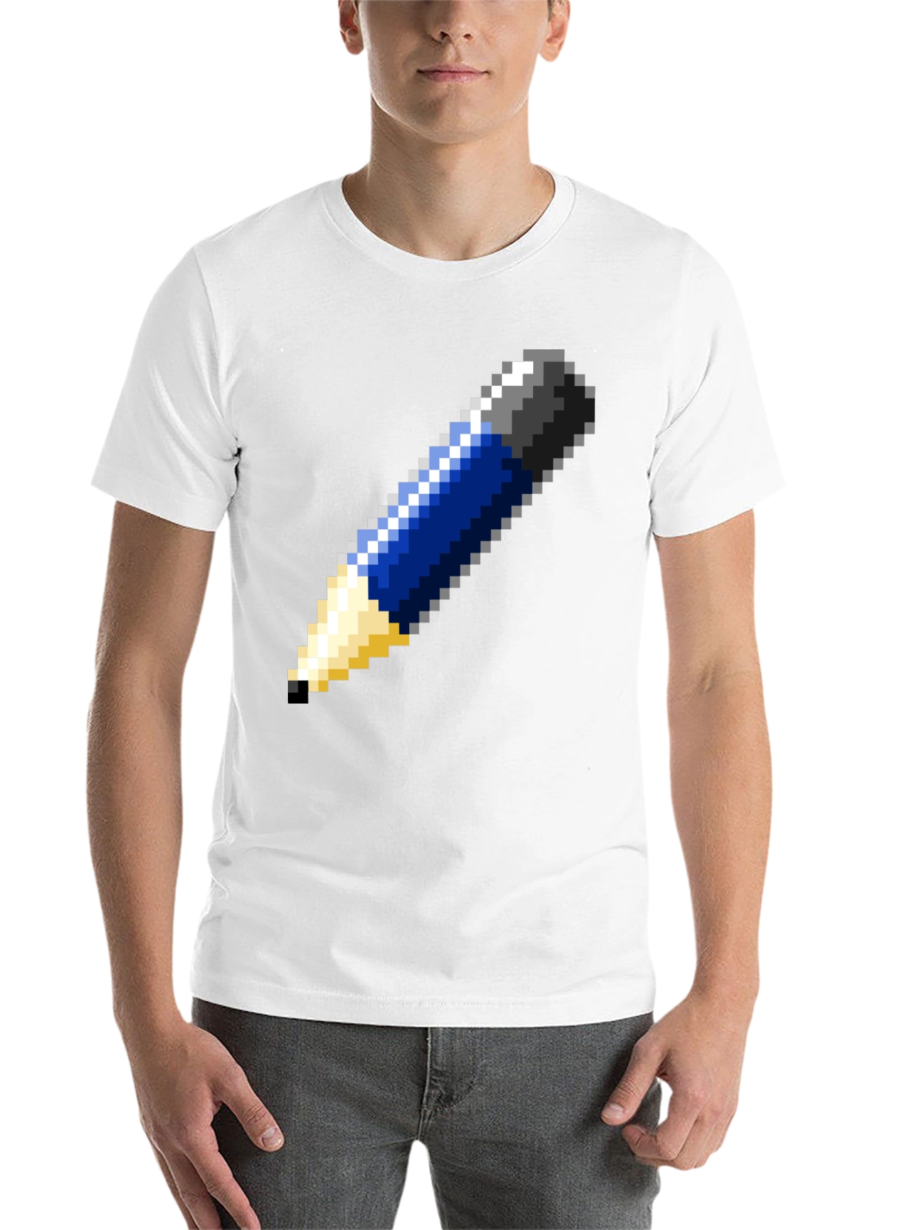 Pixel Art Pencil Graphic Tee - Black Cotton T-Shirt