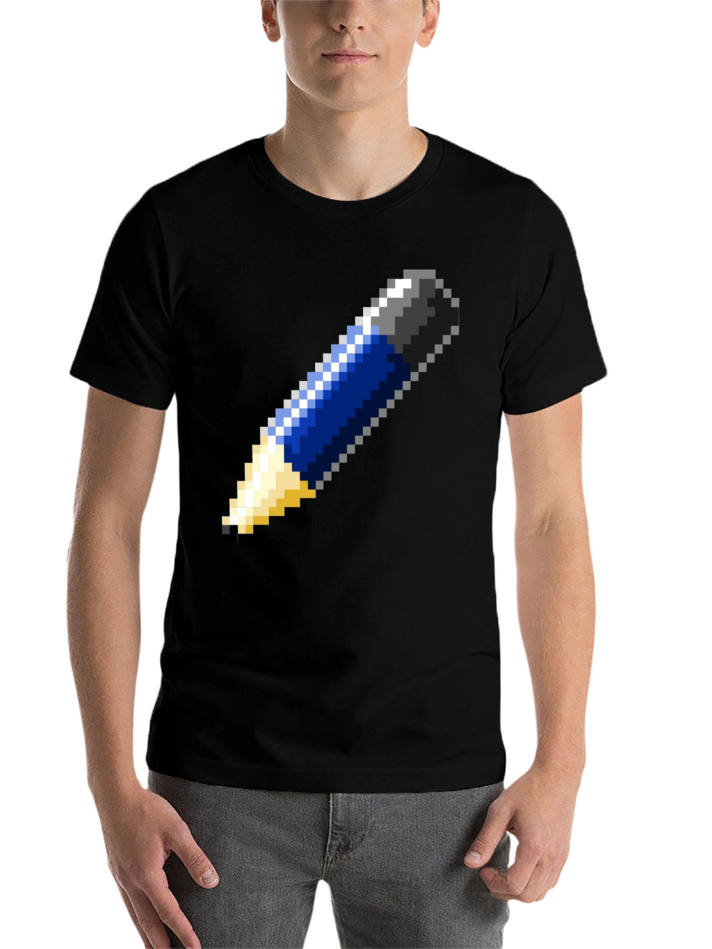 Pixel Art Pencil Graphic Tee - Black Cotton T-Shirt