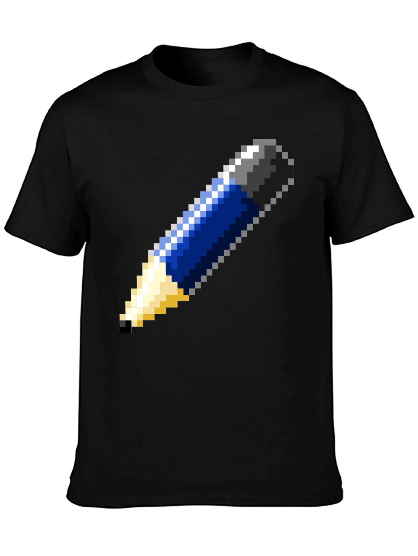 Pixel Art Pencil Graphic Tee - Black Cotton T-Shirt