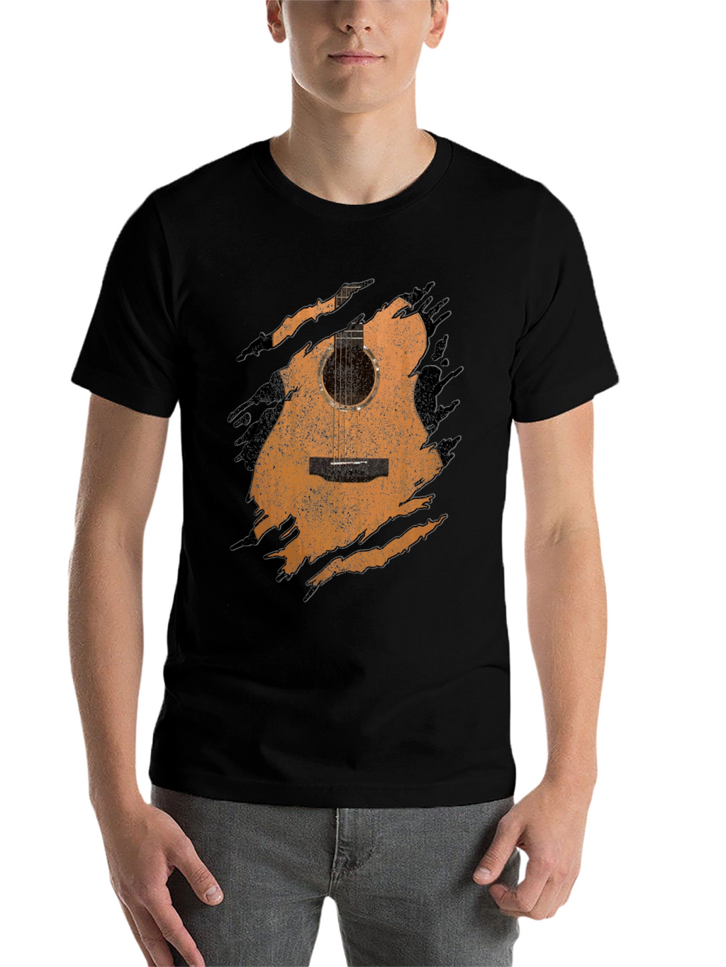 Guitar Graphic Tee - Distressed Acoustic Design Musician Shirt