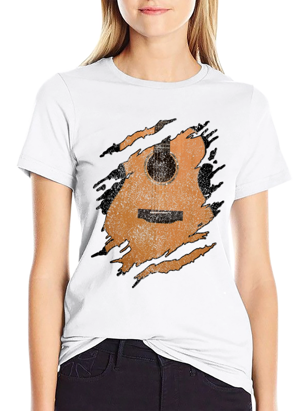 Guitar Graphic Tee - Distressed Acoustic Design Musician Shirt