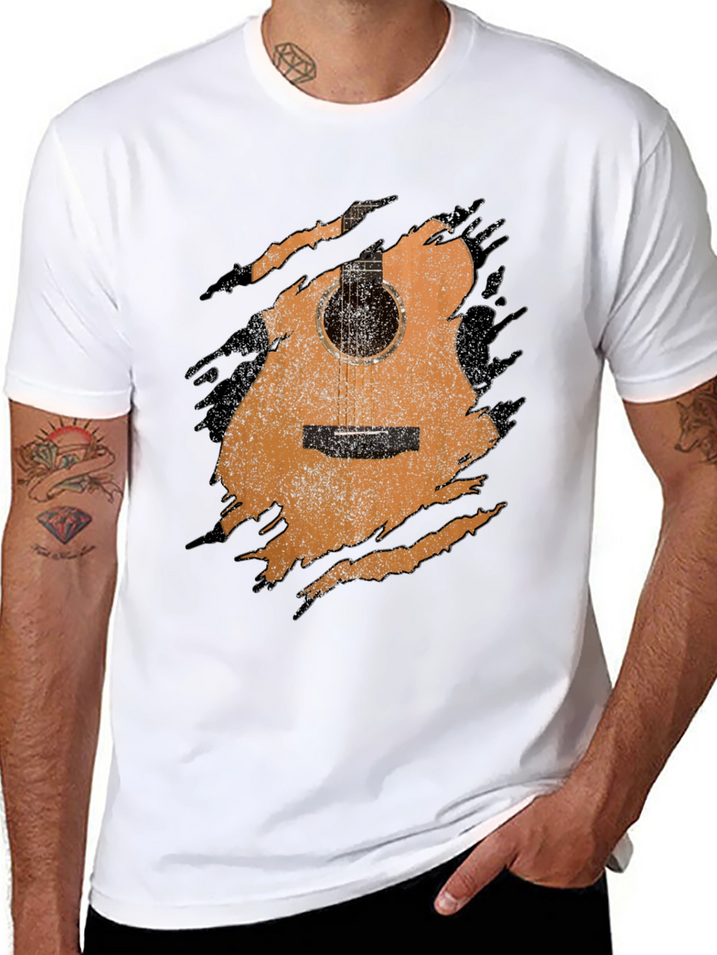 Guitar Graphic Tee - Distressed Acoustic Design Musician Shirt