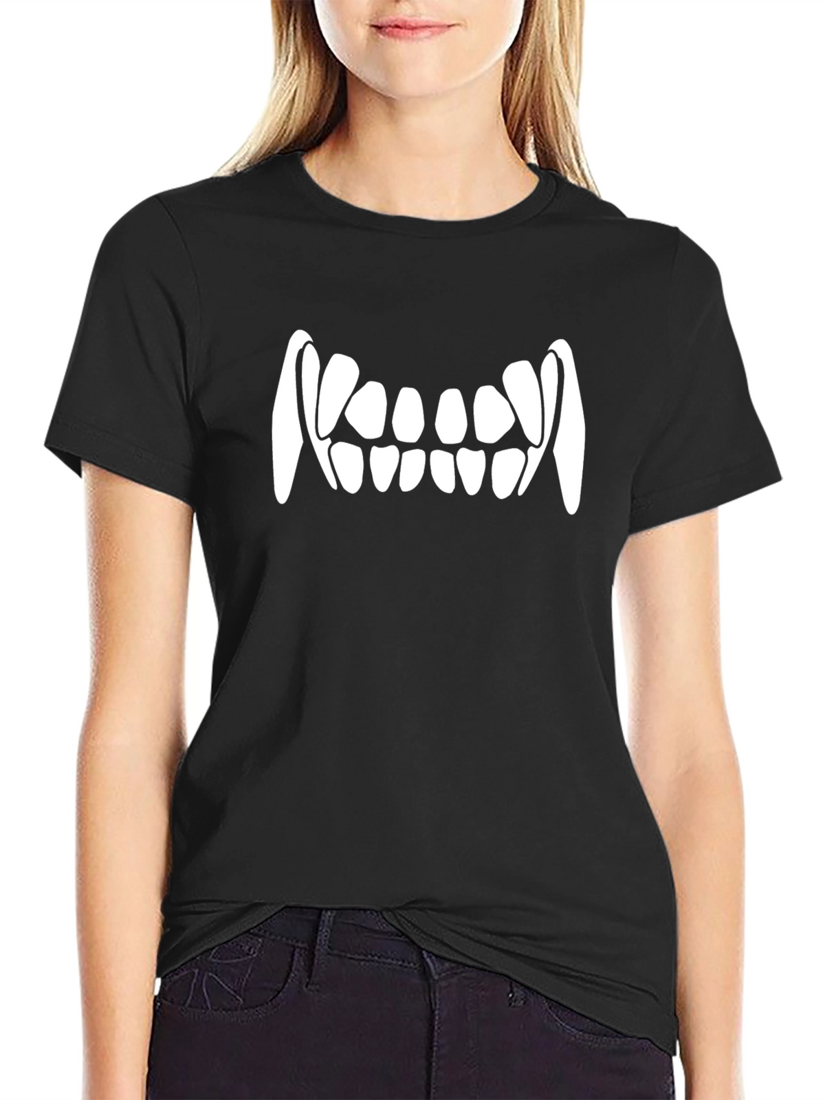 Vampire Teeth Graphic Tee - Black Cotton T-Shirt