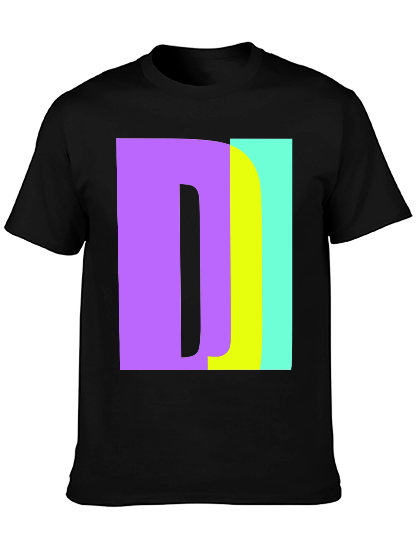 Abstract Color Block Letter Graphic Black T-Shirt