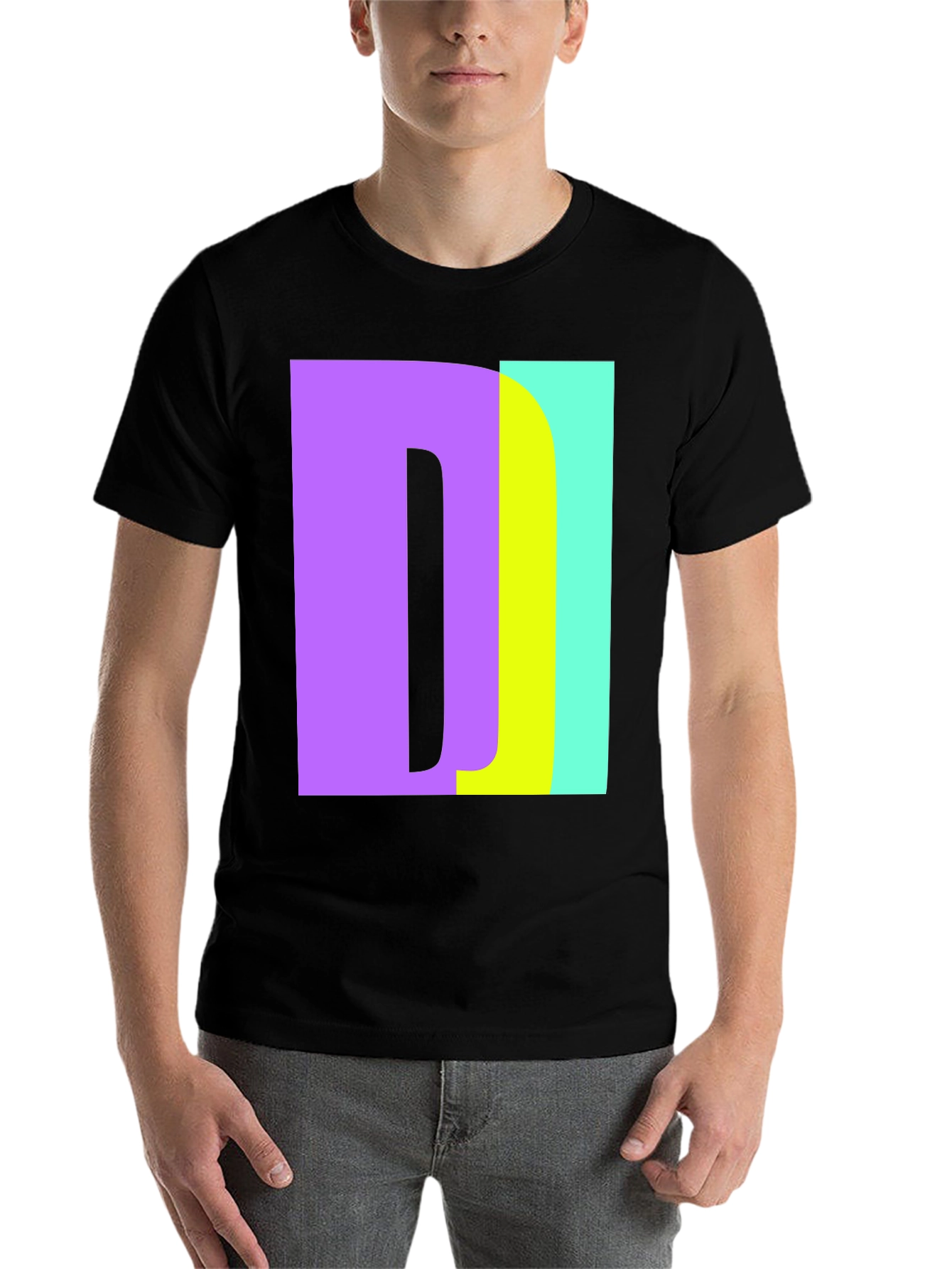 Abstract Color Block Letter Graphic Black T-Shirt
