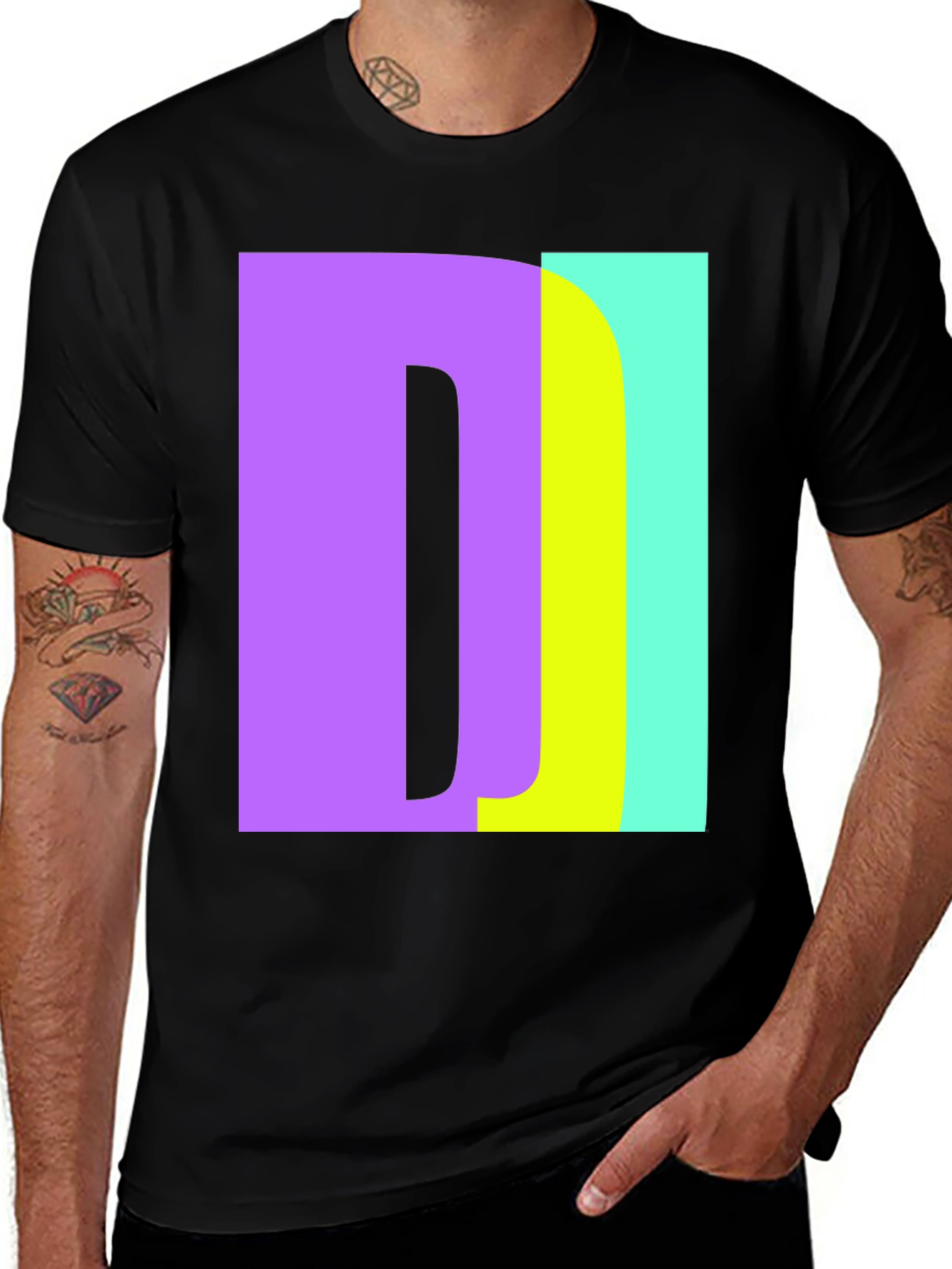 Abstract Color Block Letter Graphic Black T-Shirt