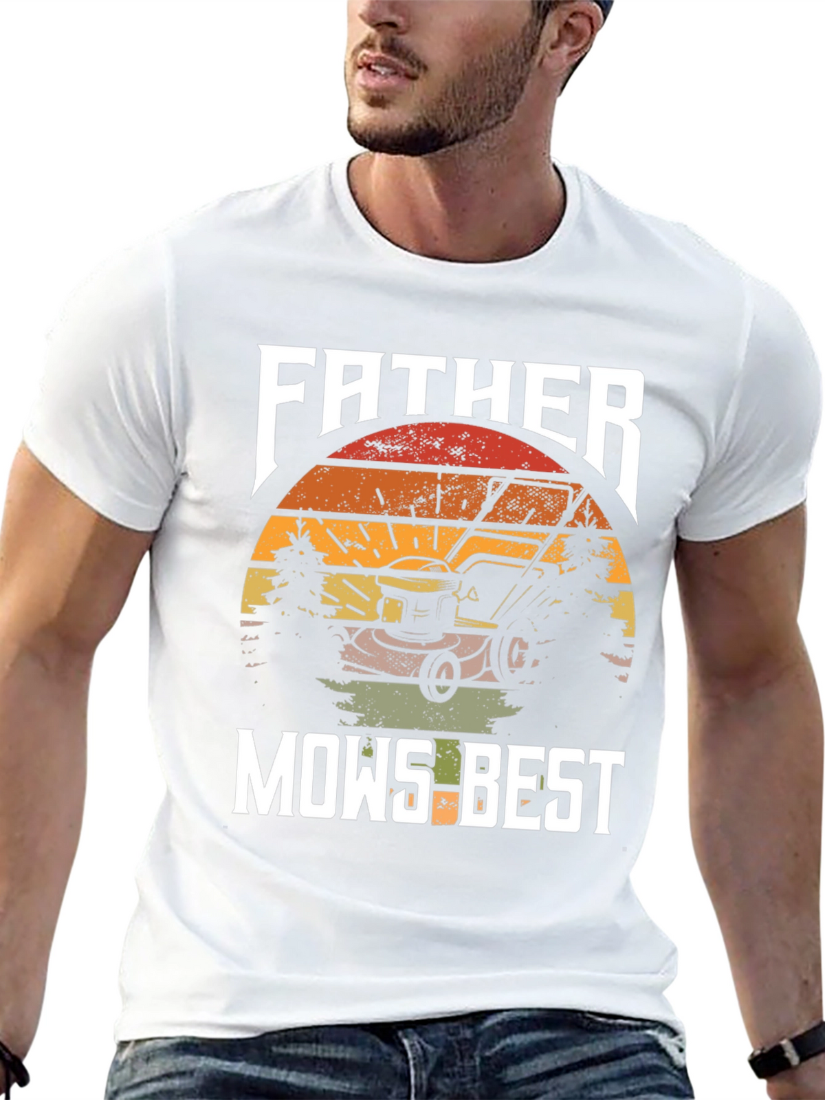 Father Mows Best T-Shirt - Lawn Care Dad Tee