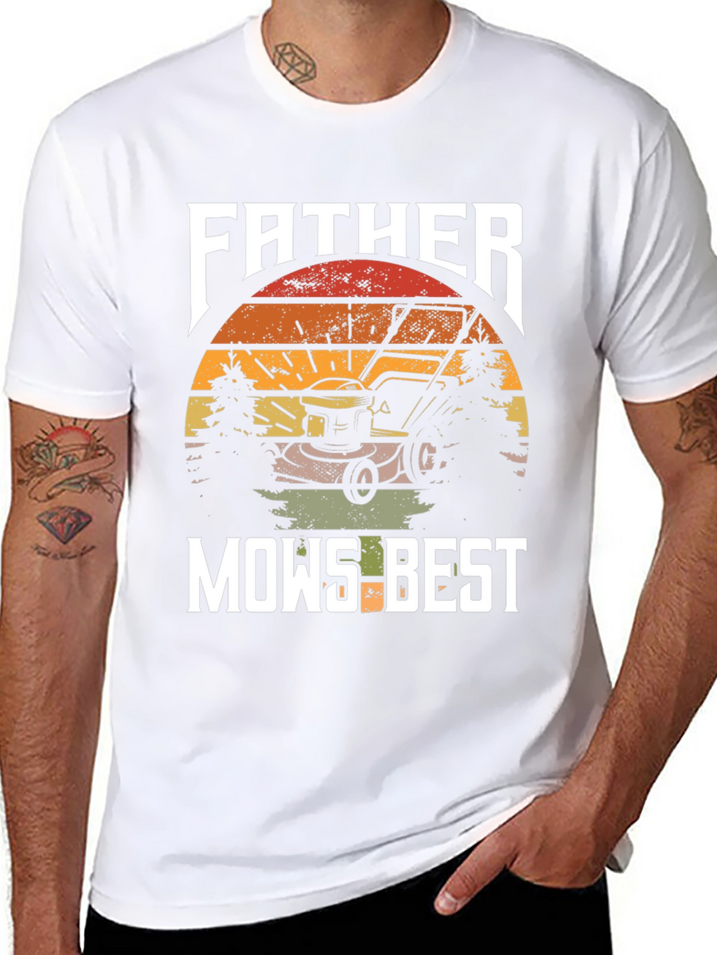 Father Mows Best T-Shirt - Lawn Care Dad Tee