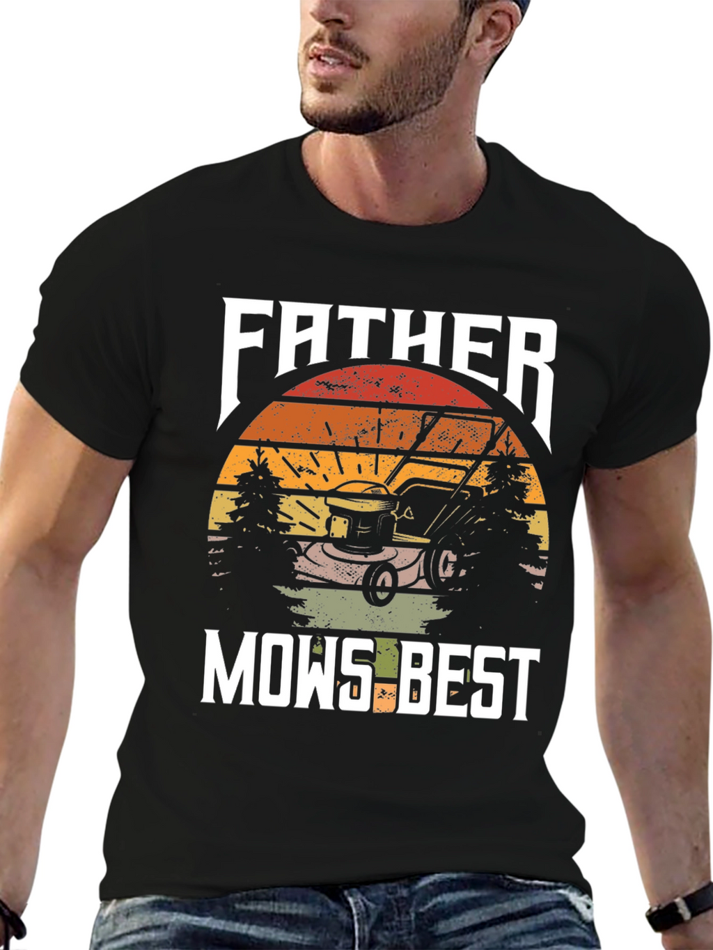 Father Mows Best T-Shirt - Lawn Care Dad Tee