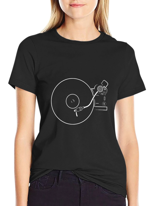 Vinyl Record Player Graphic T-Shirt - Black