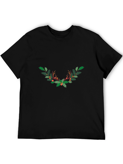 Festive Antler Wreath Graphic Tee - Black