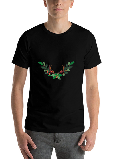 Festive Antler Wreath Graphic Tee - Black