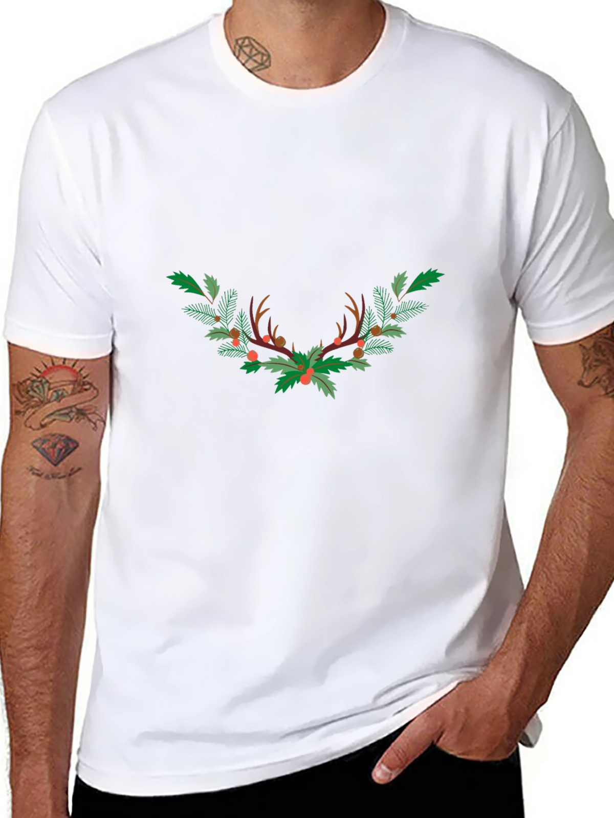 Festive Antler Wreath Graphic Tee - Black